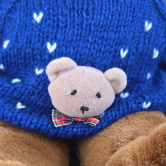 Vintage Charming Brown Teddy Bear with Blue Knit Outfit - Picture 6 of 6